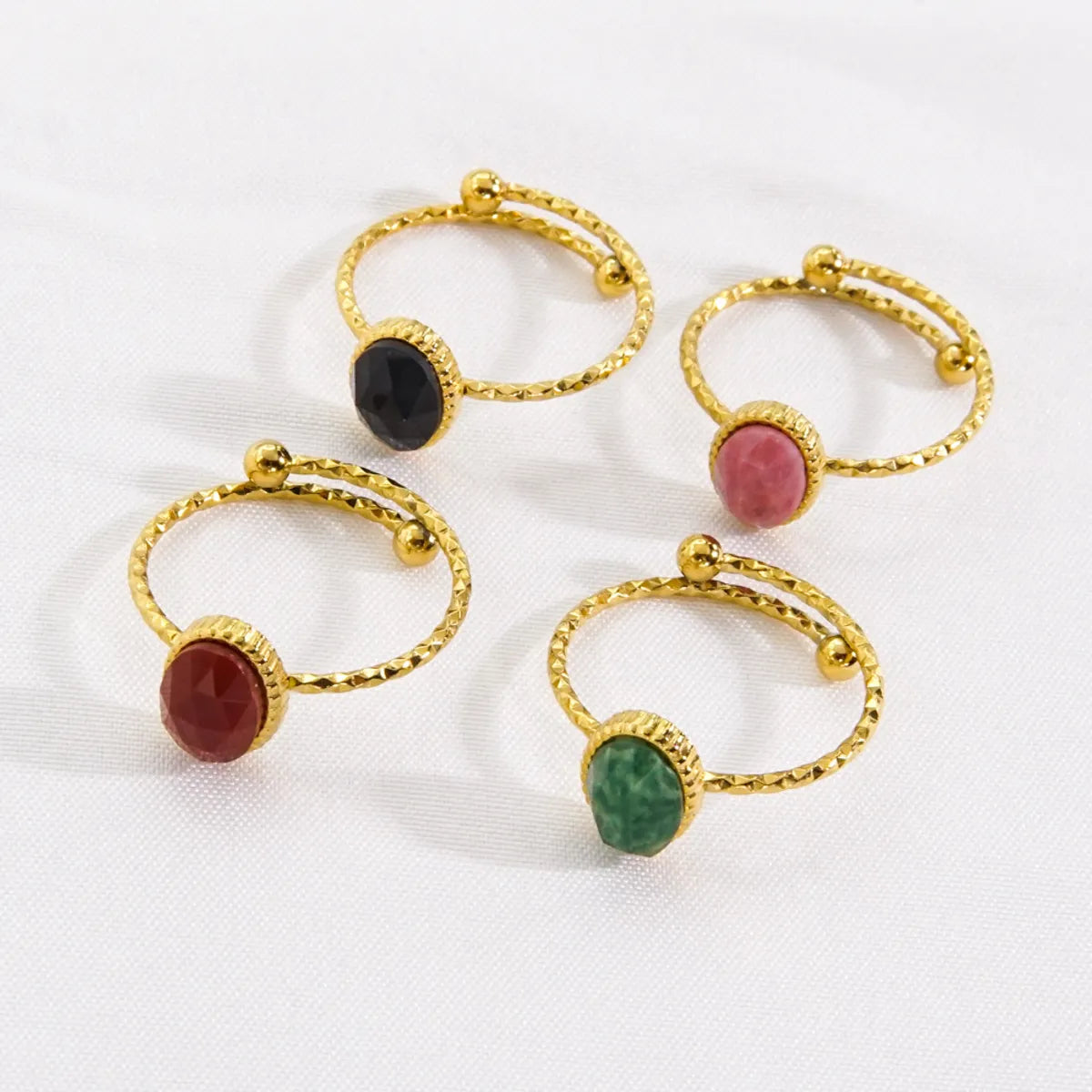 Statement rings for women-Wholesale Commute Round Stainless Steel Plating Inlay 14k Gold Plated Artificial Gemstones Open Rings