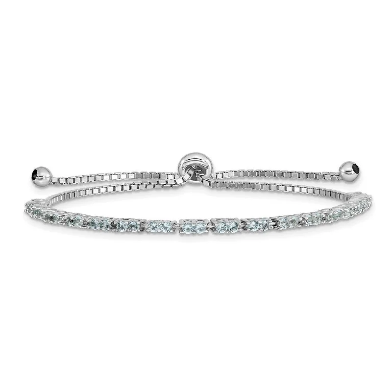 Ladies Bangles Handmade -Curata 925 Sterling Silver Rhodium Plated March Light Blue CZ Cubic Zirconia Simulated Diamond Adj Bracelet