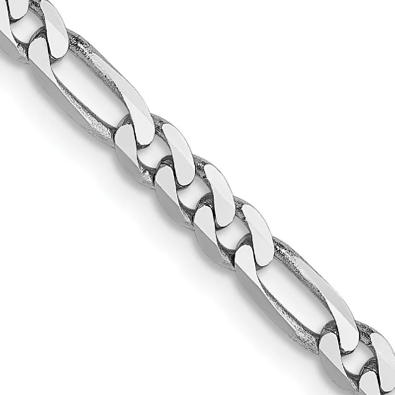 Ladies Bangles 925 Silver -Curata 14k White Gold 8" 3.0mm Flat Figaro Chain Bracelet