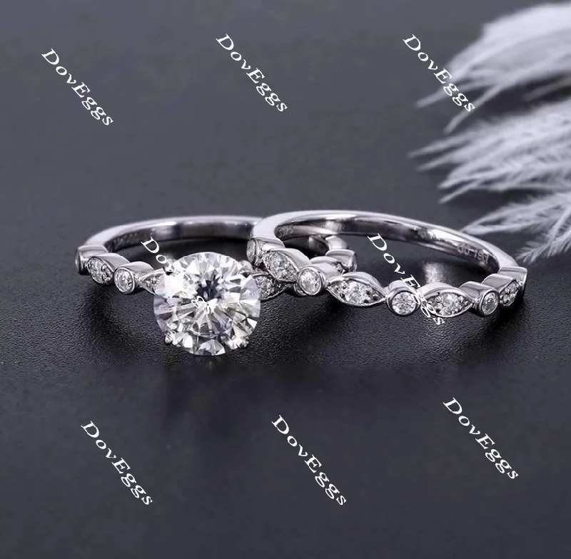 Vintage diamond rings for women-doveggs round art deco moissanite bridal set (2 rings)