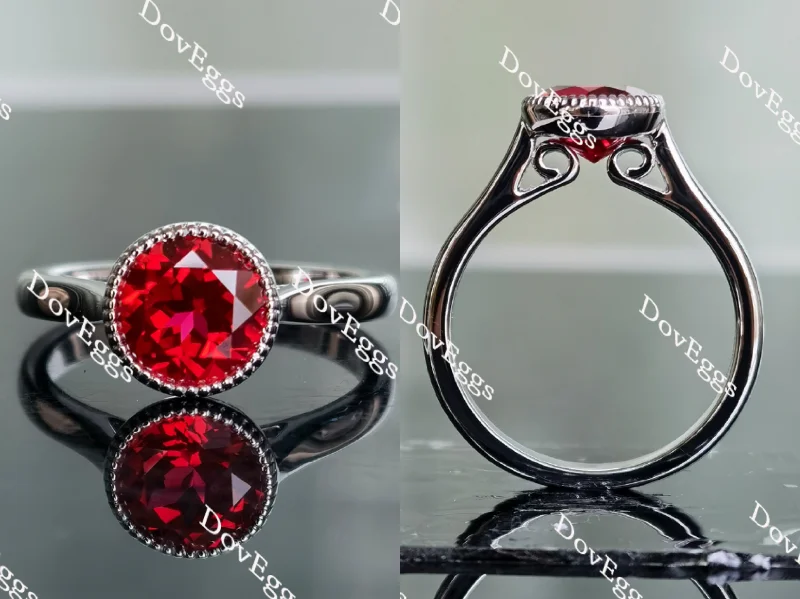 Simple solitaire rings for women-Doveggs round bezel setting solitaire vivid pigeon blood ruby colored gem ring