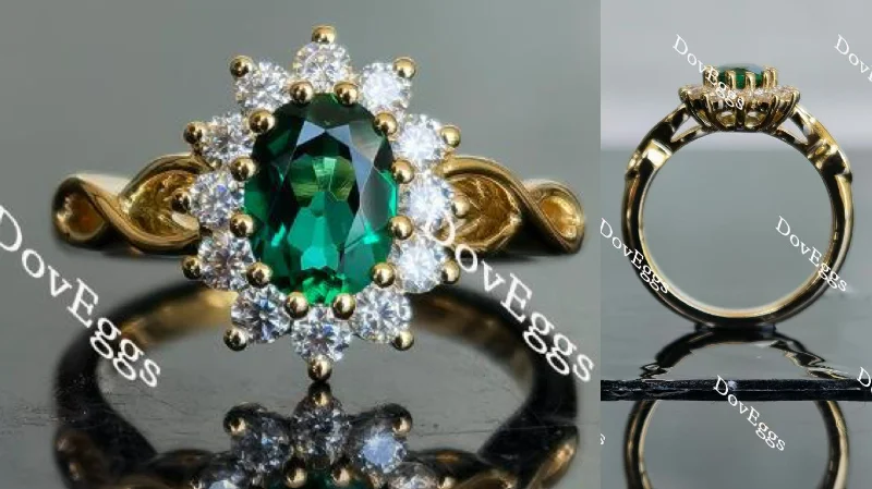 Diamond-studded rings for women-Doveggs oval floral zambia emerald colored gem ring