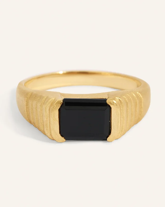 Trendy gemstone rings for women-Small Onyx Edmond Ring