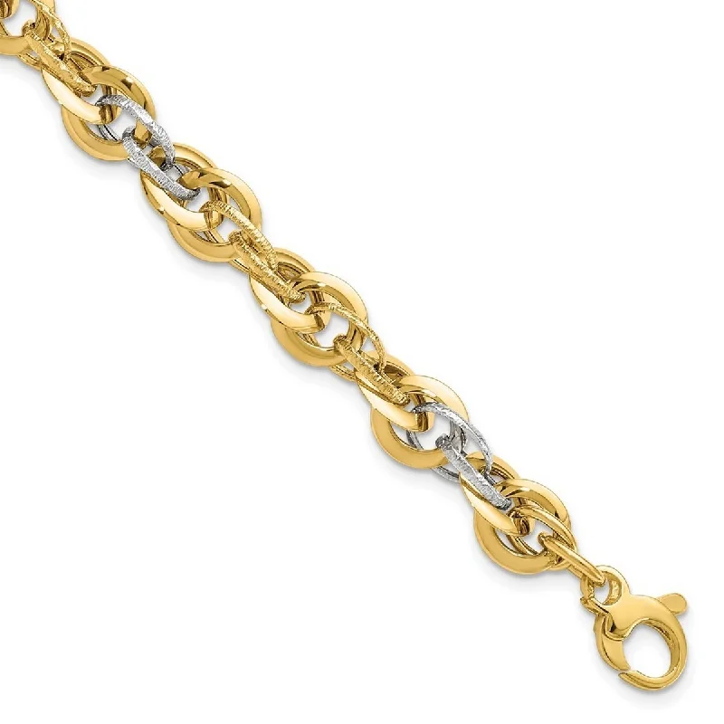 Ladies Bangles New Arrival -Curata 14k Two Tone Gold Polished Sparkle Cut Fancy Link Bracelet 8 Inch