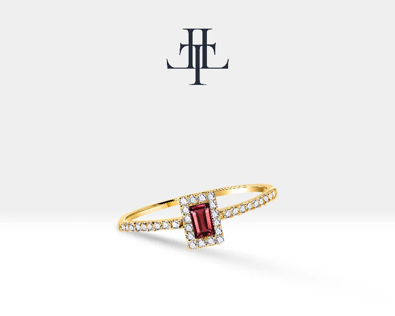 Luxury rings for women-14K Yellow Solid Gold,Multi Stone Ring,Baguette Cut Ruby and Diamond Ring,Dainty Ring