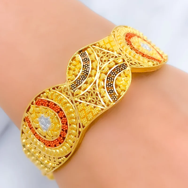 Ladies Bangles Etched -Festive Leaf Accented Bangle Bracelet