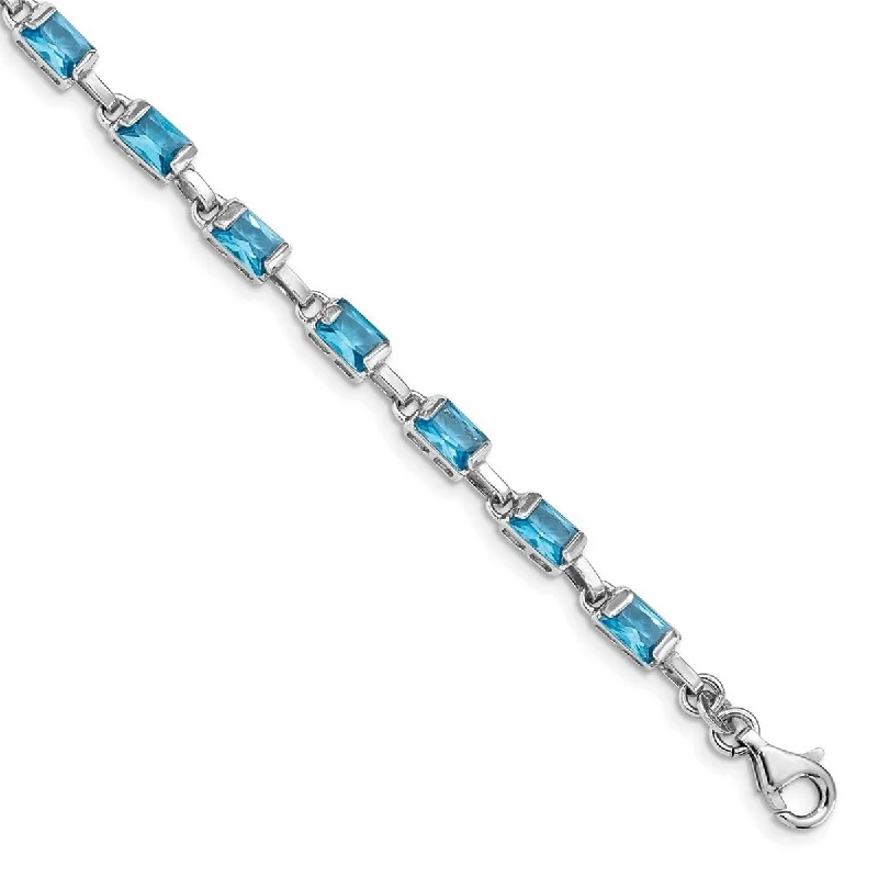 Ladies Bangles Matte -Curata 925 Sterling Silver Polished Fancy Lobster Closure Rectangular Blue Topaz Bracelet 7.25 Inch Lobster Claw