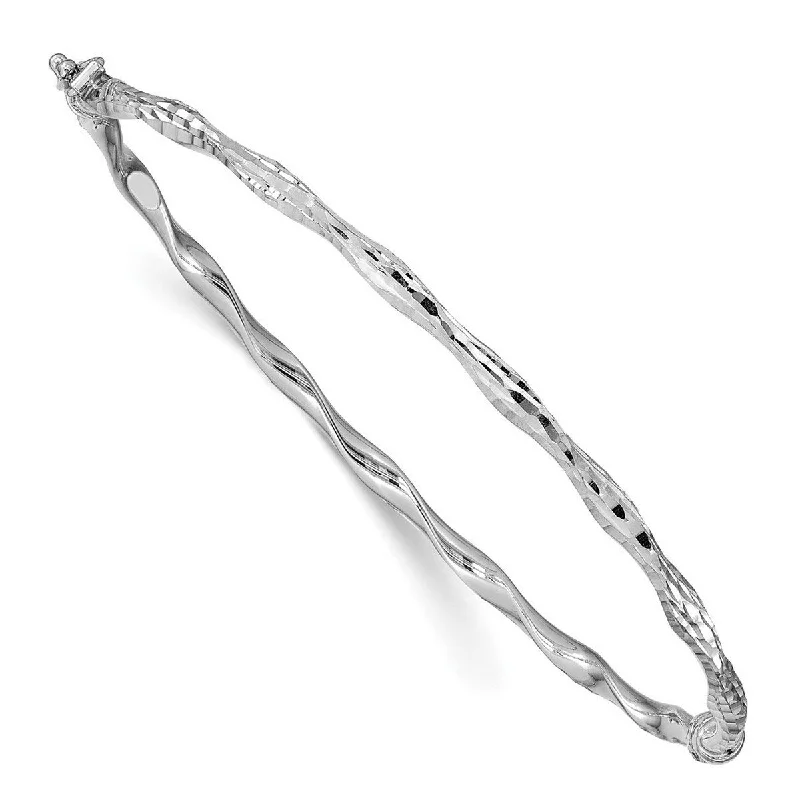 Ladies Bangles Birthstone -Curata 3mm 14k White Gold Sparkle Cut Twisted Hinged Cuff Stackable Bangle Bracelet