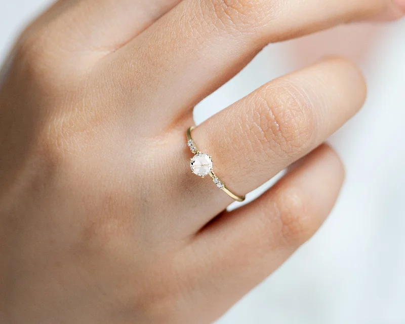 Handcrafted rings for women-Dainty Ring, Diamond Rose cut with Sprinkled Diamonds, 14K Gold