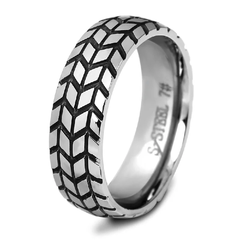 Unique stackable rings for women-Simple Style 18k Gold Plated Tire Pattern Titanium Steel Ring