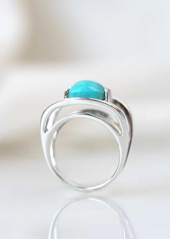 Silver and gold rings for women-Turquoise Silver Geometric Ring