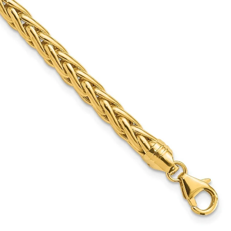 Ladies Bangles Round -Curata 14k Yellow Gold Hollow Fancy Lobster Closure Polished Wheat Chain Bracelet 8.5 Inch