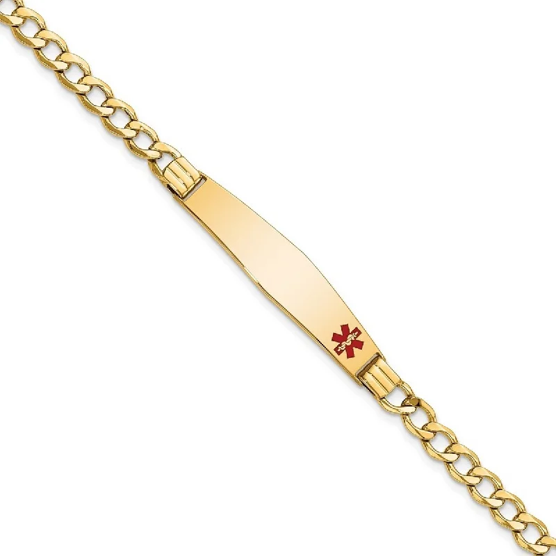 Ladies Bangles Star -Curata 14k Yellow Gold 9mm Engravable Medical Red Enamel Miami Curb ID Bracelet