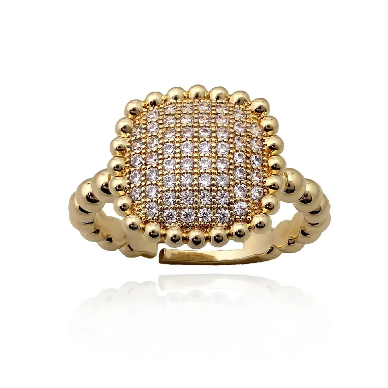 Wedding rings with diamonds for women-Gold Plated Square Pillow Ring