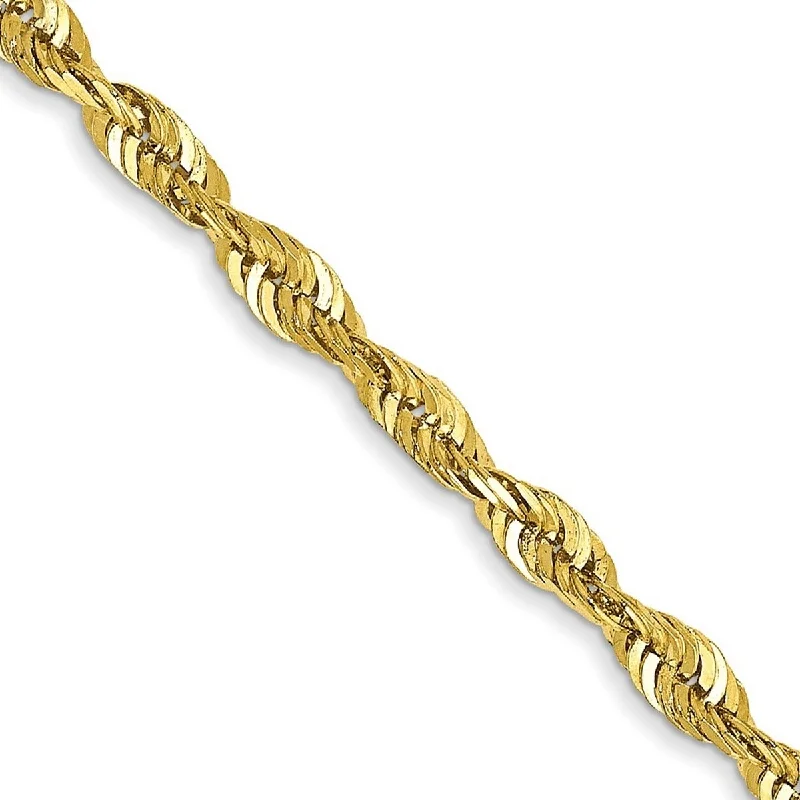 Ladies Bangles Everyday -Curata 10k Yellow Gold 2.55mm Sparkle Cut Extra Lite Rope Chain Bracelet