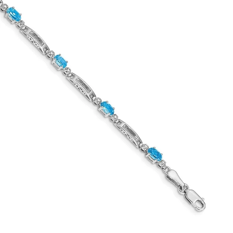 Ladies Bangles Initial -Curata 3.5mm 14k White Gold Diamond Blue Topaz Bracelet