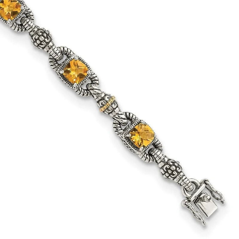 Ladies Bangles Slip On -Curata 925 Sterling Silver Polished Prong set Box Catch Closure With 14k 5.14Citrine 7.25inch Bracelet