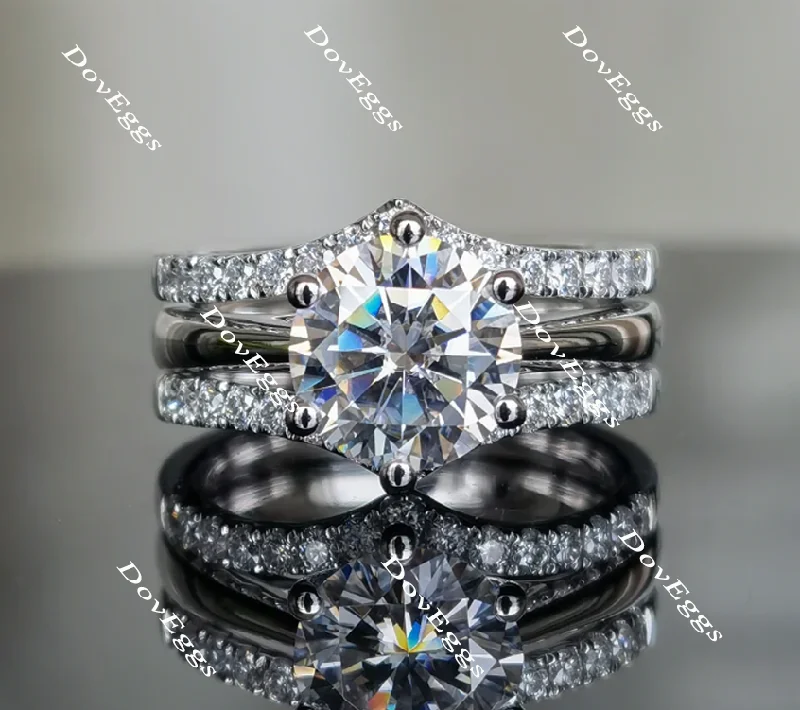 Unique wedding rings for women-Doveggs round moissanite bridal set (2 rings)