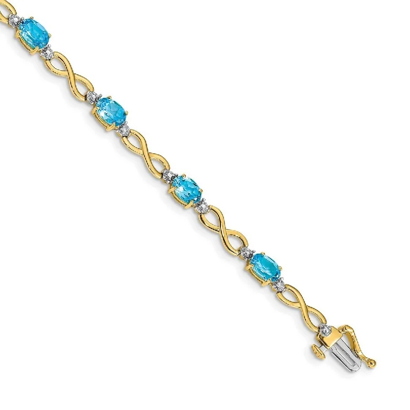 Ladies Bangles Lightweight -Curata 14k Blue Topaz and Diamond Bracelet