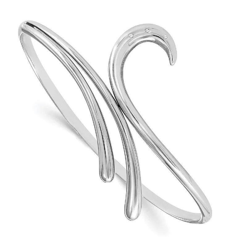 Ladies Bangles Metal -Curata 925 Sterling Silver Polished White Ice .02ct. Diamond Swirl Cuff Stackable Bangle Bracelet