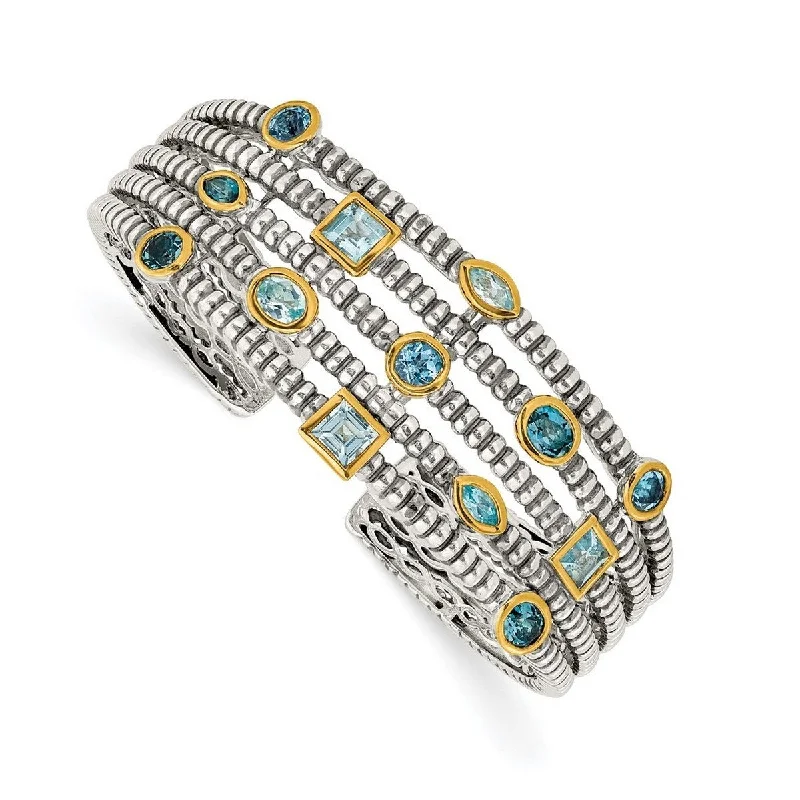 Ladies Bangles Rose Gold -Curata 925 Sterling Silver Bezel Polished With 14k Blue Topaz Cuff Stackable Bangle Bracelet