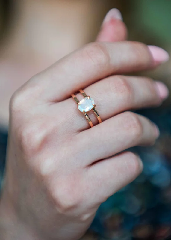 Customizable rings for women-Moonstone Ring - Signature Oval Double Band