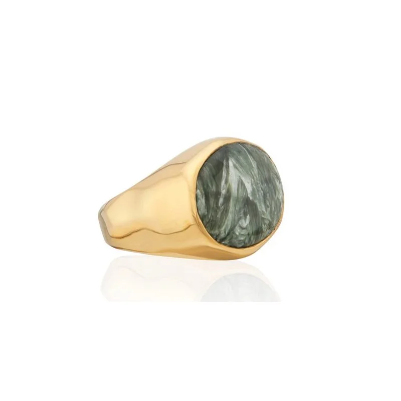 Diamond-studded rings for women-Anna Beck Seraphinite Oval Signet Ring