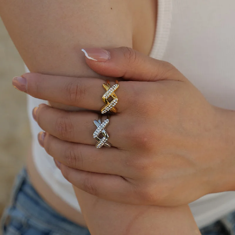 Trendy rings for women-Letter Stainless Steel Plating 18k Gold Plated Rings