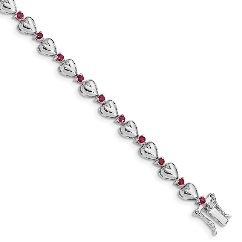 Ladies Bangles Elegant -Curata 925 Sterling Silver Polished Fold over and Ruby Love Heart Bracelet