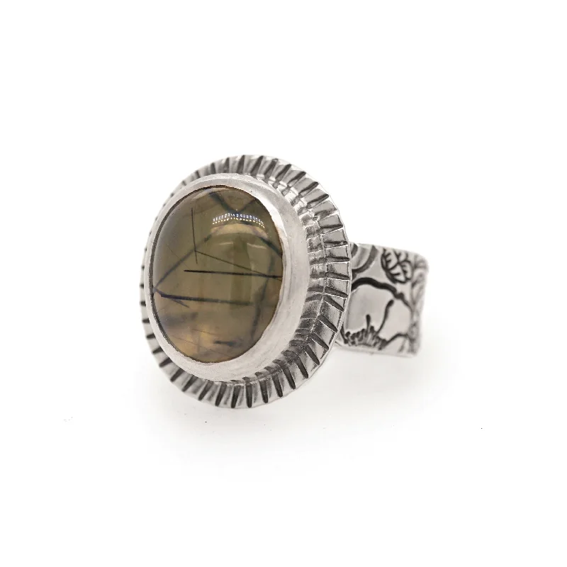 Diamond rings for women-Prehnite Boutique Stamped Ring in Sterling Silver, Size 8