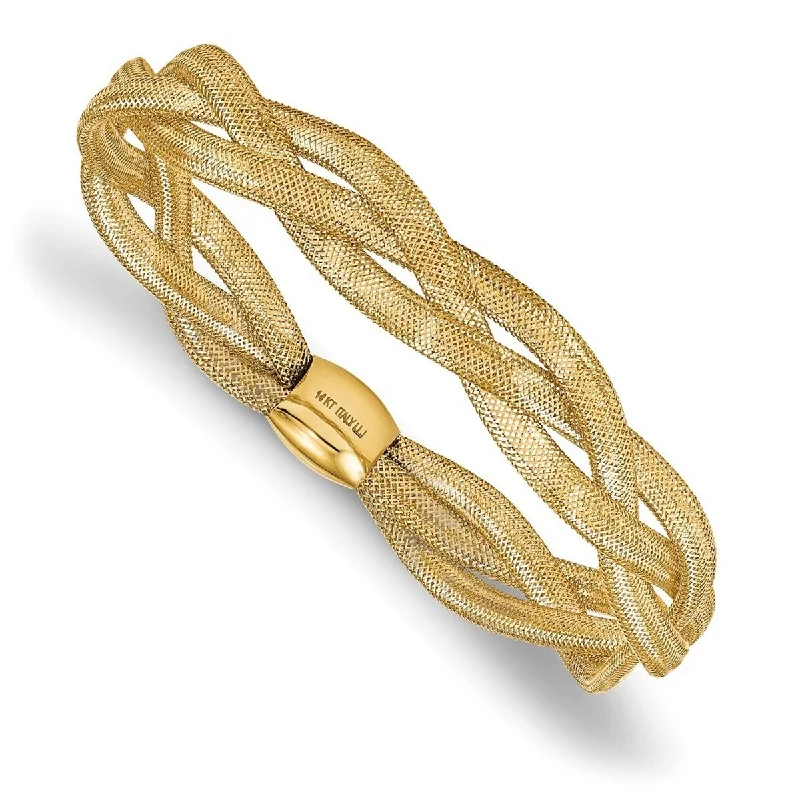 Ladies Bangles Gold -Curata 10mm 14k Yellow Gold Flexible Gold Fancy Stretch Cuff Stackable Bangle Bracelet