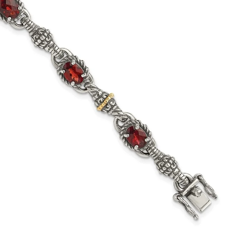 Ladies Bangles Smooth -Curata 925 Sterling Silver Polished Prong set Box Catch Closure With 14k 5.43Garnet 7.25inch Bracelet